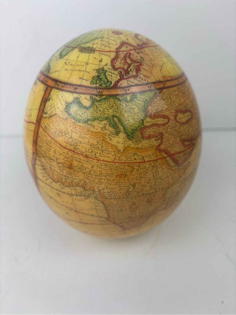 Handcrafted Genuine Ostrich Egg-Decoupaged with World Map